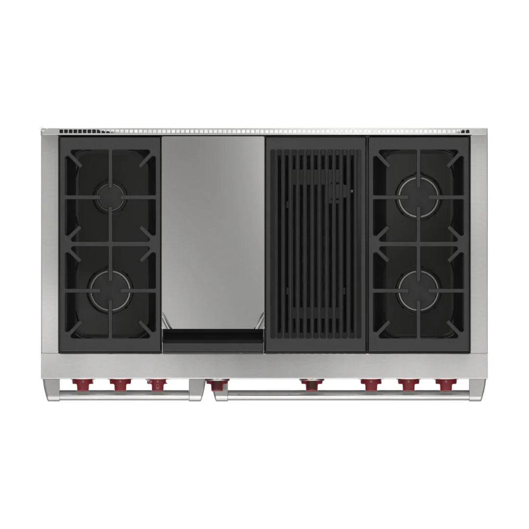 Wolf - Dual Fuel Range, 4 Burner, Chargrill & Griddle - Carvers Interiors - Cookers and Bathroom Showroom Wolverhampton