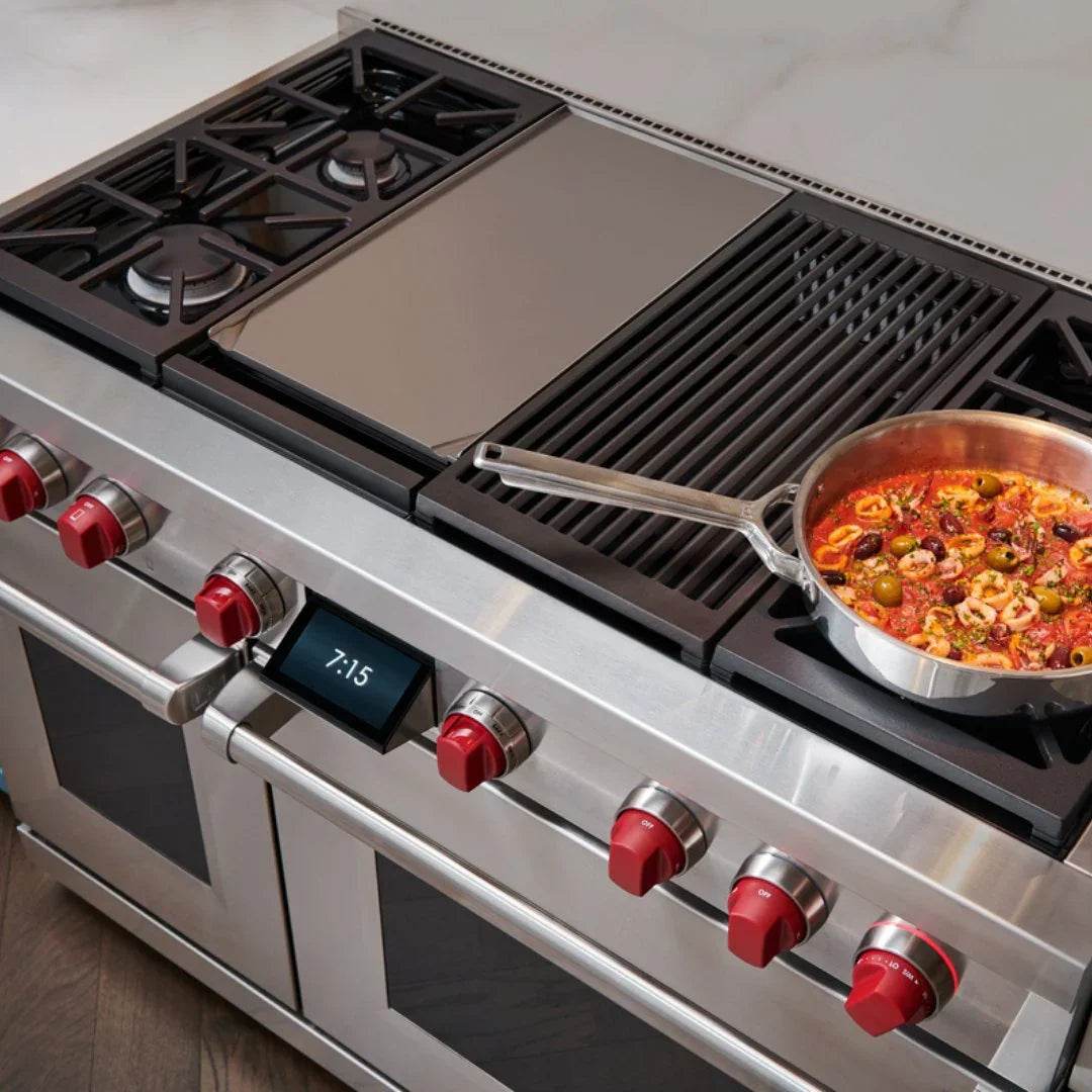 Wolf - Dual Fuel Range, 4 Burner, Chargrill & Griddle - Carvers Interiors - Cookers and Bathroom Showroom Wolverhampton