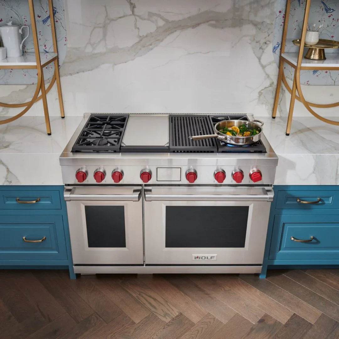 Wolf - Dual Fuel Range, 4 Burner, Chargrill & Griddle - Carvers Interiors - Cookers and Bathroom Showroom Wolverhampton