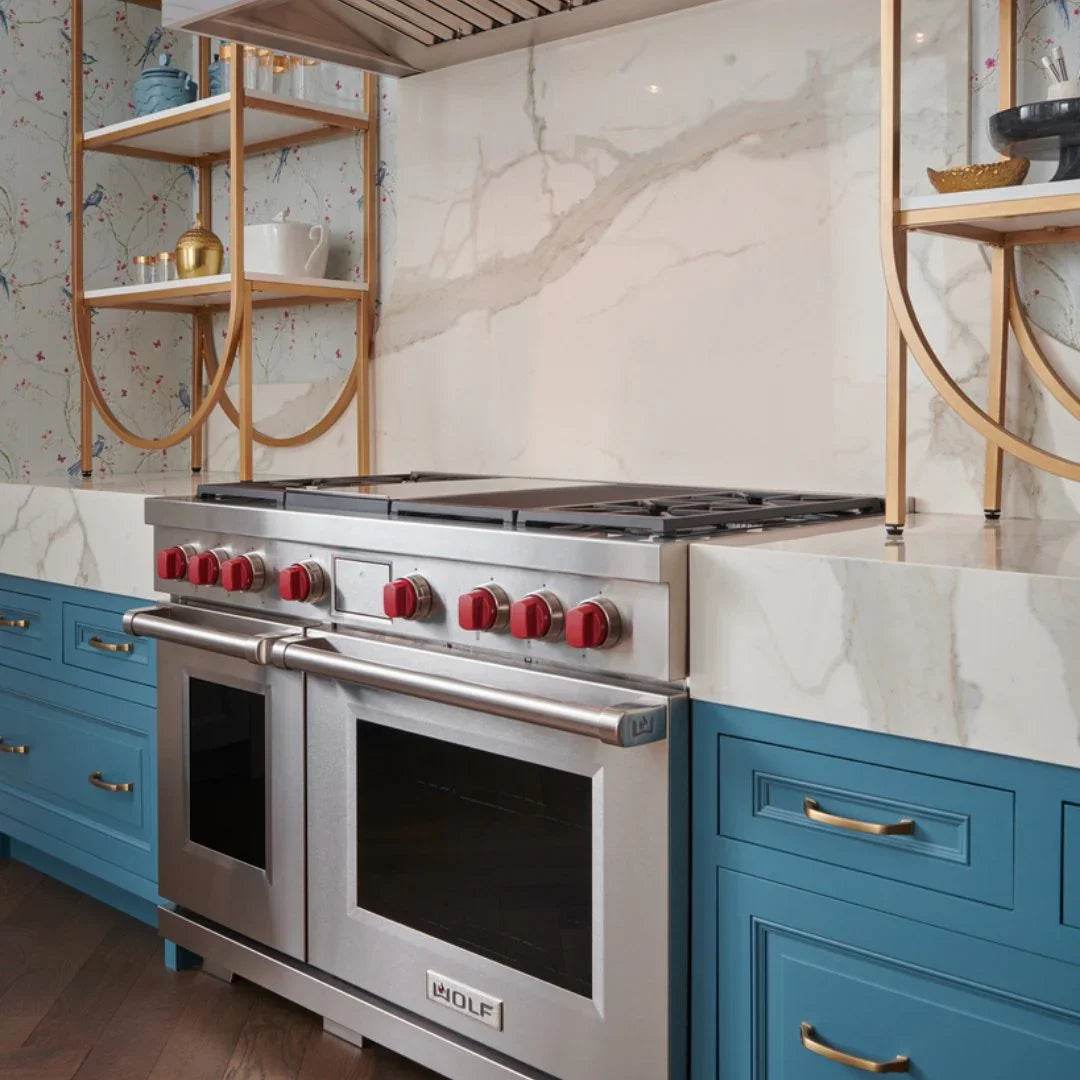 Wolf - Dual Fuel Range, 4 Burner, Chargrill & Griddle - Carvers Interiors - Cookers and Bathroom Showroom Wolverhampton