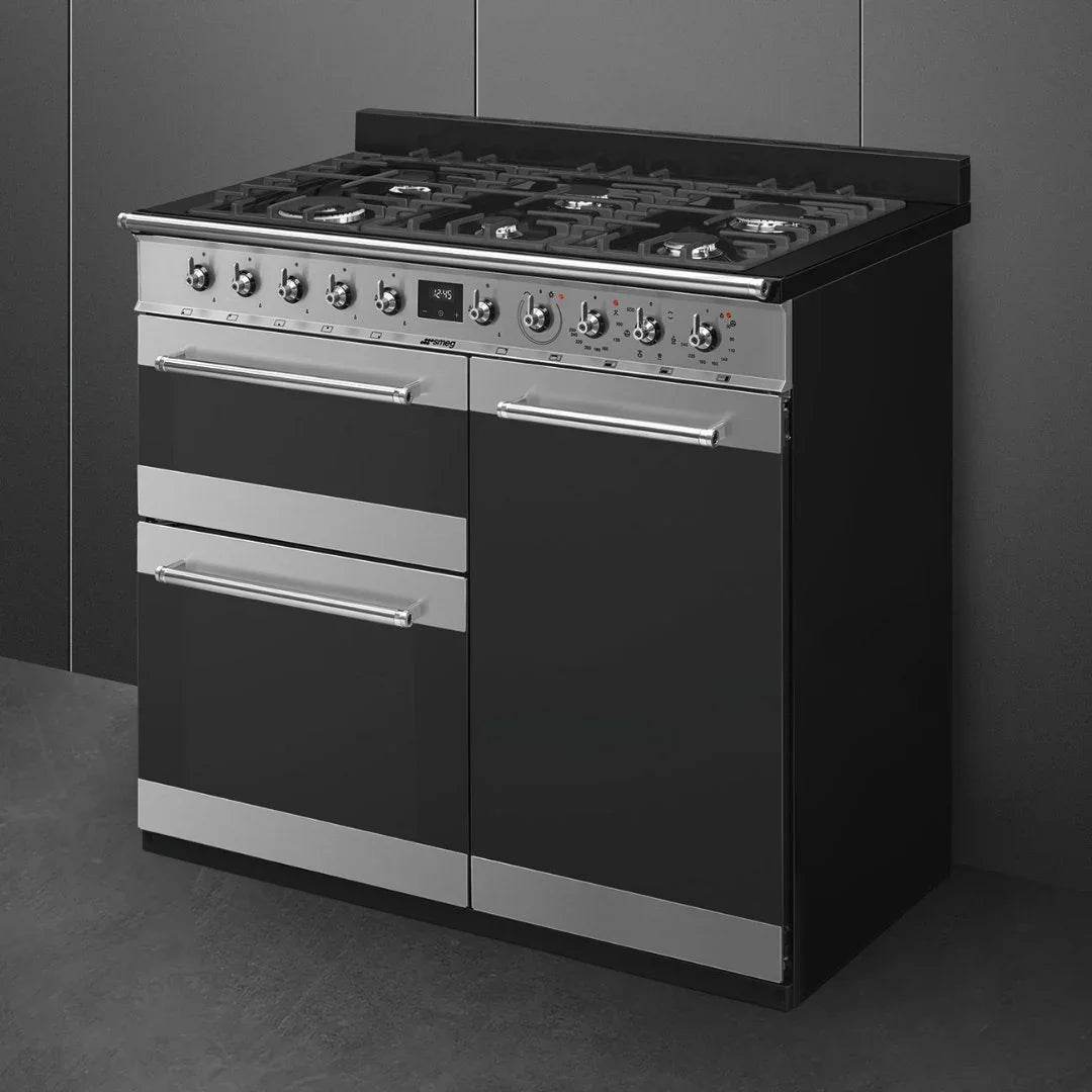 SMEG Symphony 90cm Duel Fuel Cooker with Eclipse Glass SY93-1 - Carvers Interiors - Cookers and Bathroom Showroom Wolverhampton