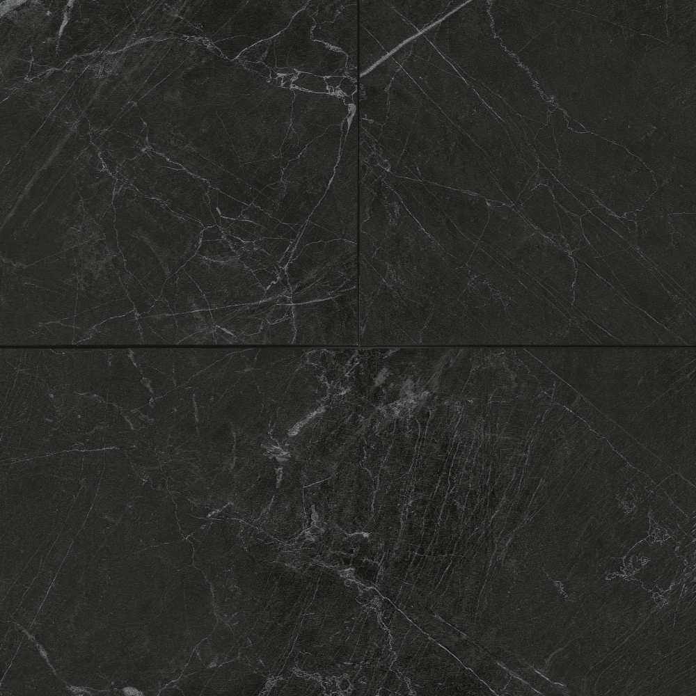 5.5mm SPC Rigid Core Vinyl Flooring – Marble Pre-Grouted Tile – Obscura Black Marble - 1.97m² per Pack - Carvers Interiors - THE FLOORING STORE