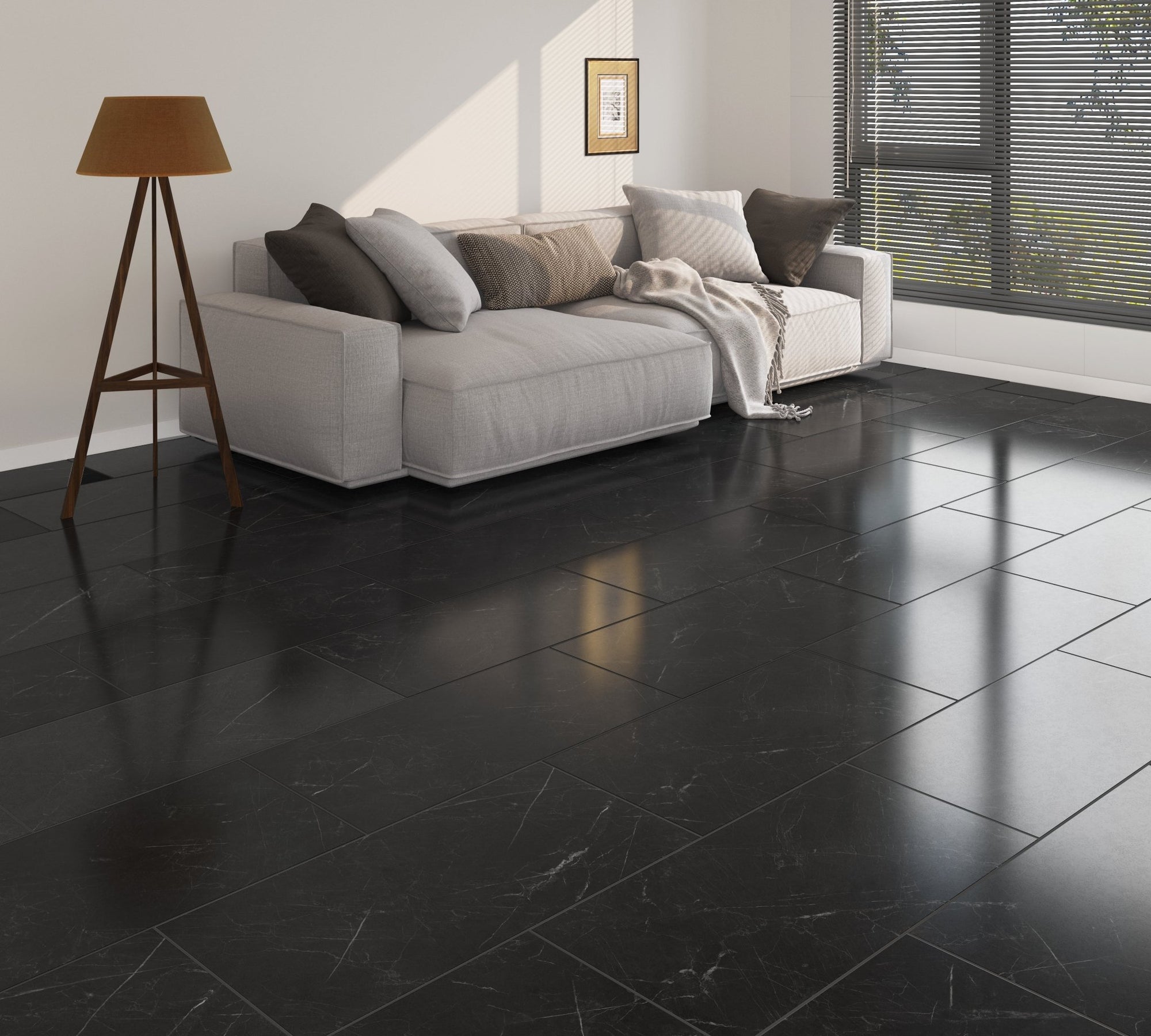 5.5mm SPC Rigid Core Vinyl Flooring – Marble Pre-Grouted Tile – Obscura Black Marble - 1.97m² per Pack - Carvers Interiors - THE FLOORING STORE
