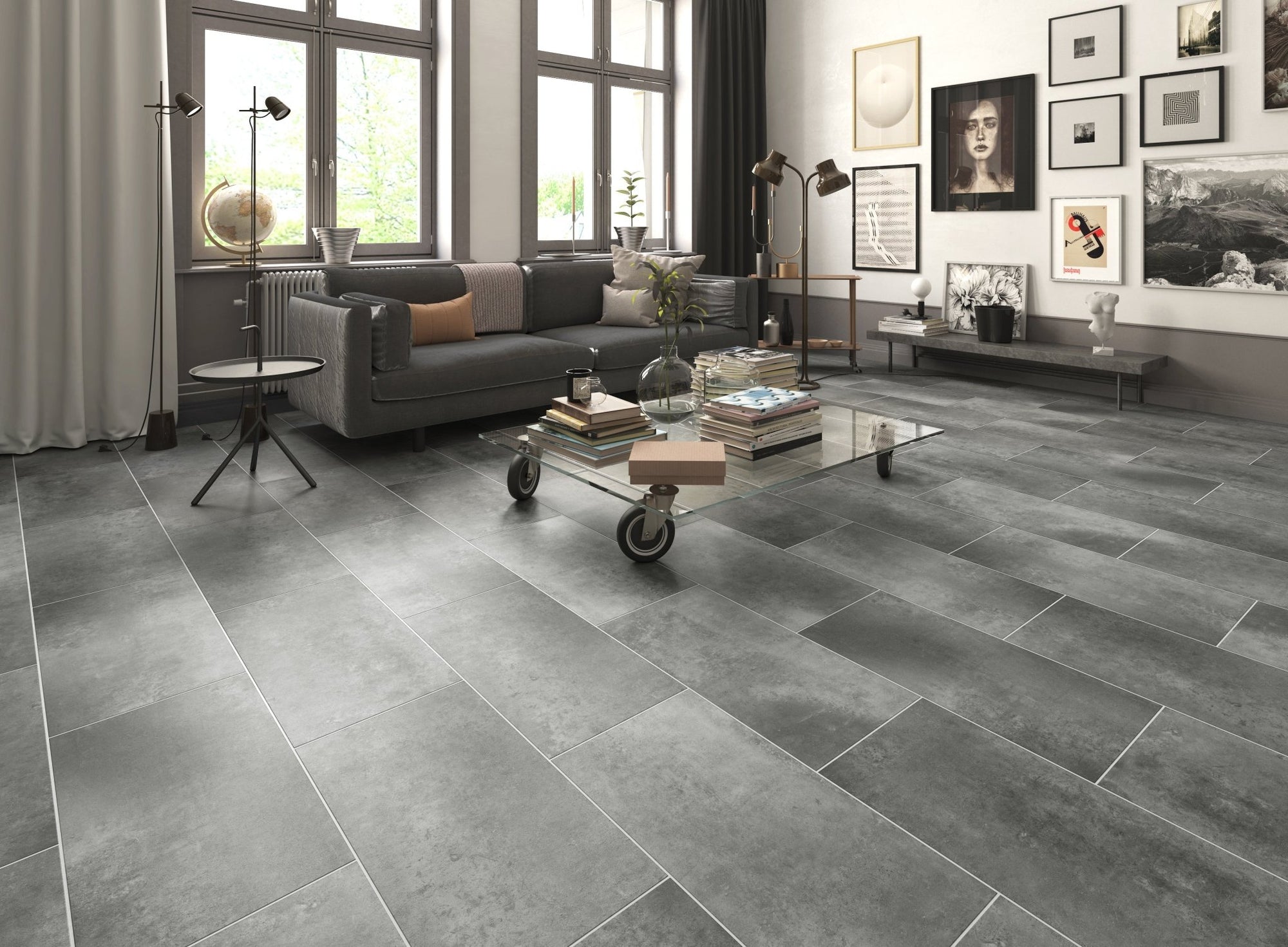 5.5mm SPC Rigid Core Vinyl Flooring – Stone Pre-Grouted Tile – Palisade Stone Grey - 1.97m² per Pack - Carvers Interiors - THE FLOORING STORE