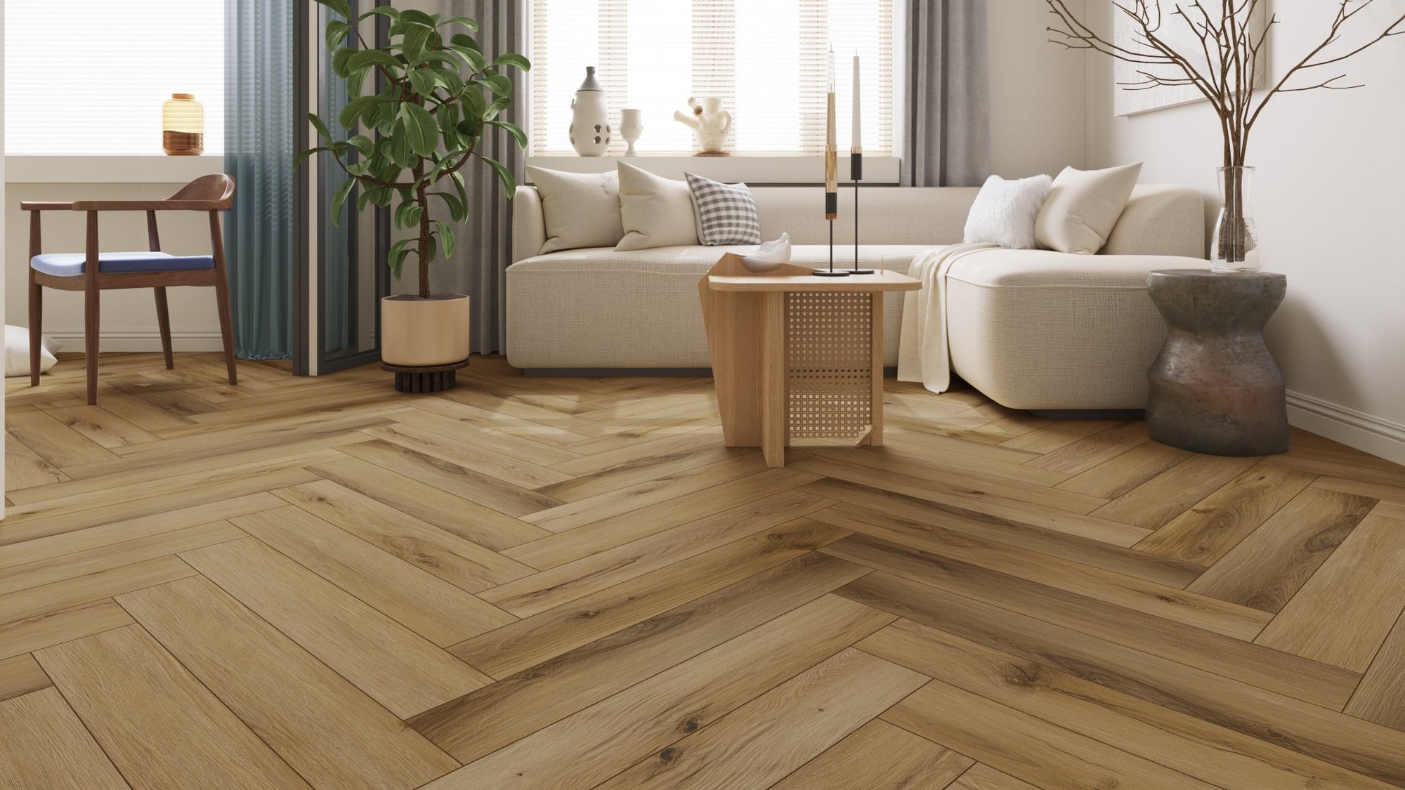 5mm SPC Rigid Core Vinyl Flooring – Herringbone – Parkside Oak - 2.82m² per Pack - Carvers Interiors - THE FLOORING STORE
