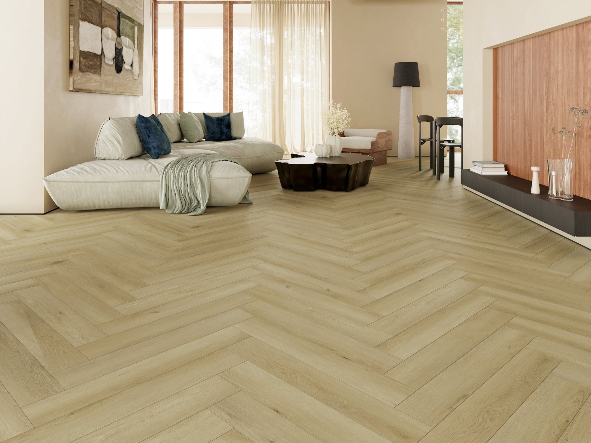 5mm SPC Rigid Core Vinyl Flooring – Herringbone – Woodland Oak - 2.82m² per Pack - Carvers Interiors - THE FLOORING STORE