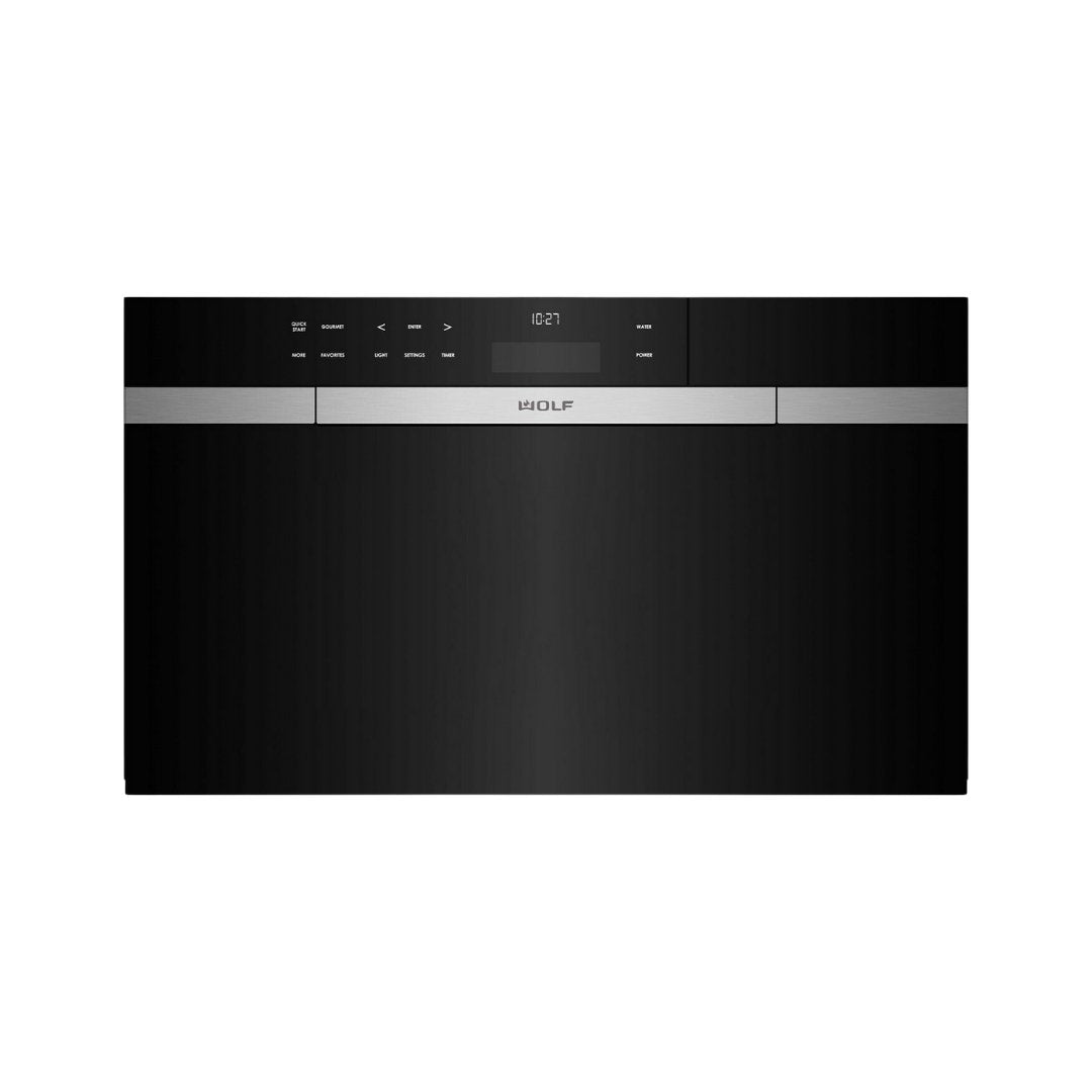 Wolf - M Series Contemporary Black Glass Convection Steam Oven with Retractable Handle - Carvers Interiors - Wolf