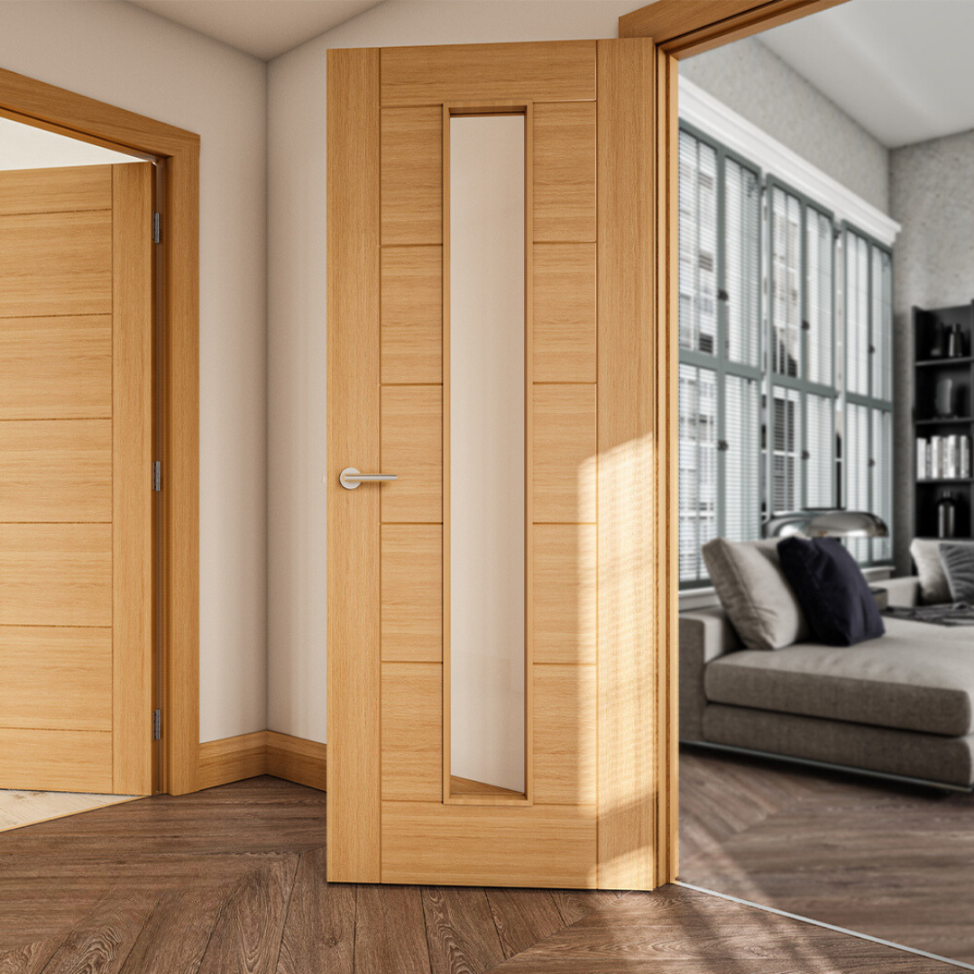 Seville Prefinished Oak Glazed 1L Interior Door - Carvers Interiors - Carvers Interiors