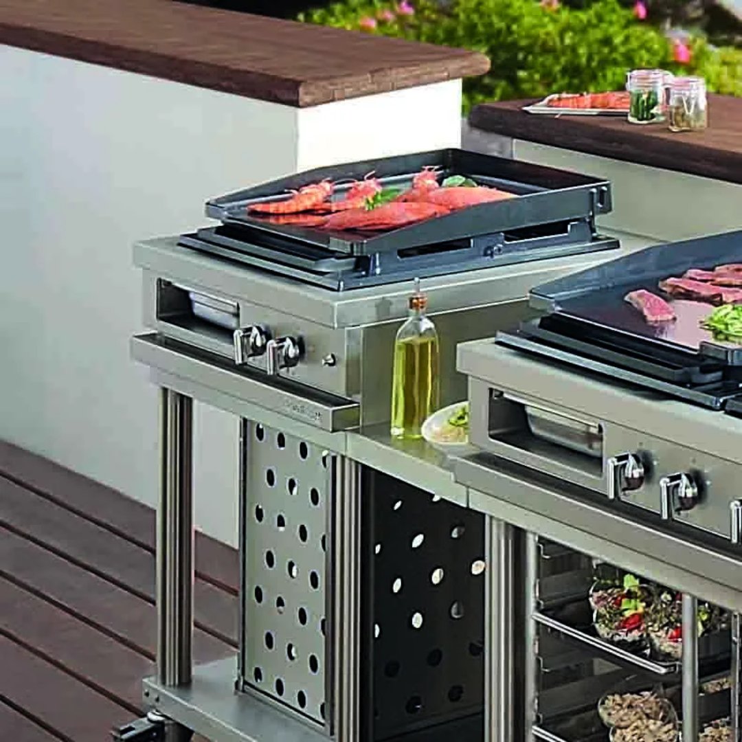 Lacanche Open' Cook - Enamelled Plancha Mobile Module With Self - Stabilising Lid and Shelves - Outdoor - Carvers Interiors - Carvers Interior