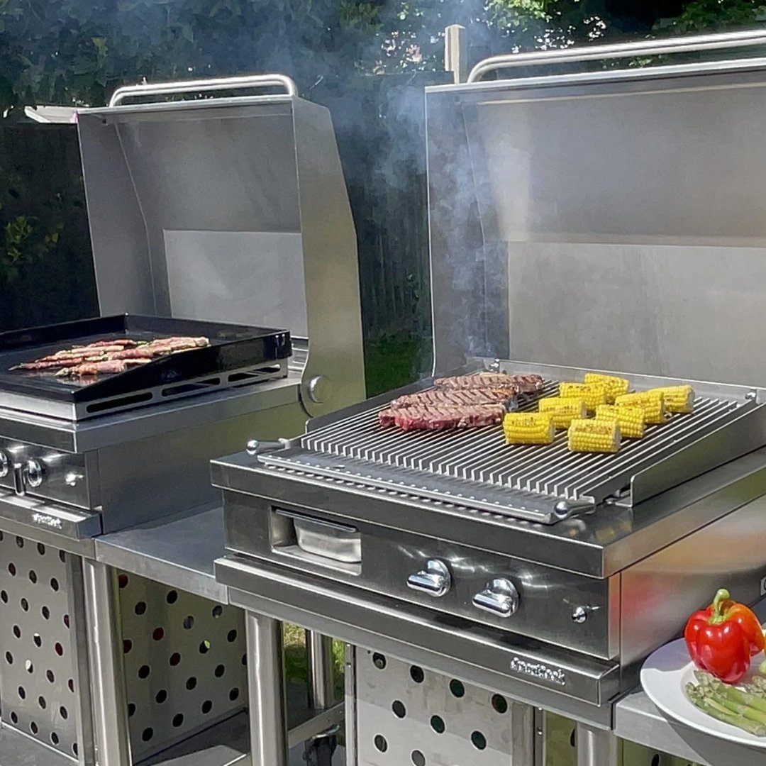 Lacanche Open&#39; Cook - Lava Rock Grill Mobile Module With Self - Stabilising Lid and Shelves - Outdoor - Carvers Interiors - Carvers Interior