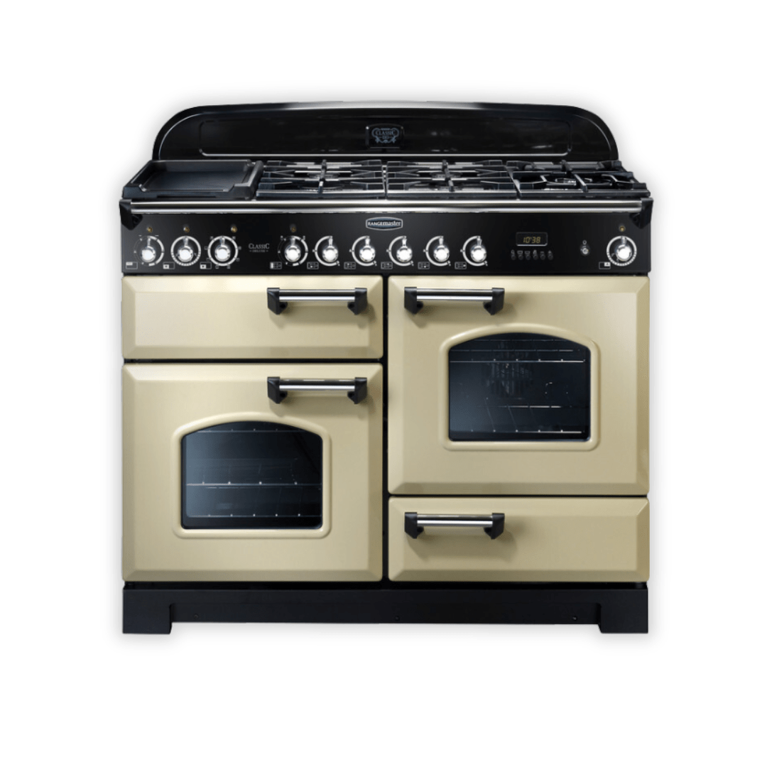 Rangemaster Classic 110 cm Dual Fuel Range cooker - Cream - Available Now - Carvers Interiors - Rangemaster