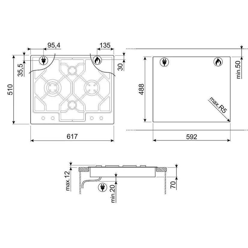Smeg 60cm Classic Gas Hob - Carvers Interiors - Cookers and Bathroom Showroom Wolverhampton
