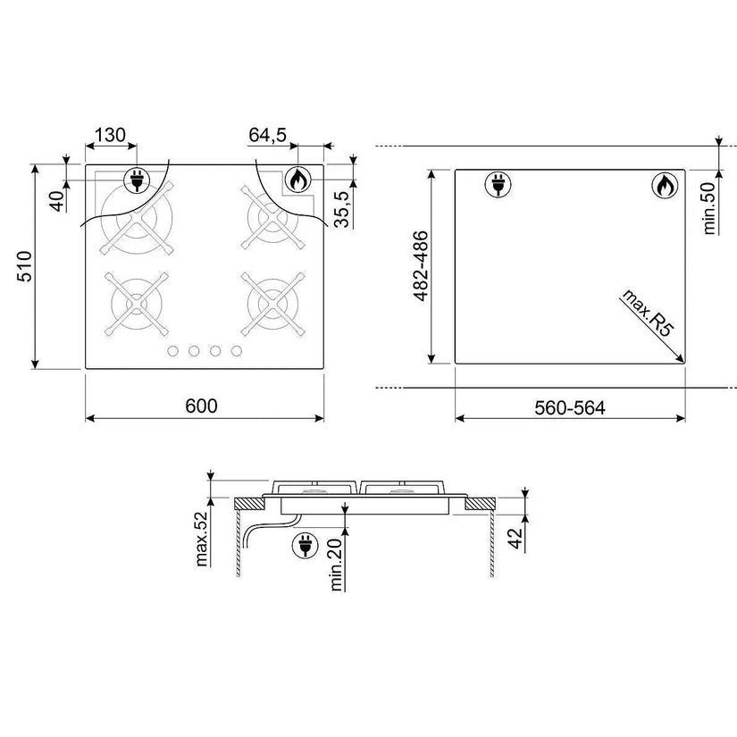 Smeg 60cm Classic Gas Hob, Black - Carvers Interiors - Cookers and Bathroom Showroom Wolverhampton