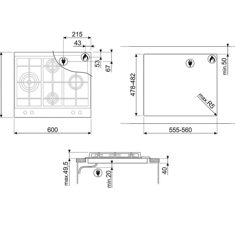 Smeg 60cm Classic Gas Hob, Stainless Steel - Carvers Interiors - Cookers and Bathroom Showroom Wolverhampton