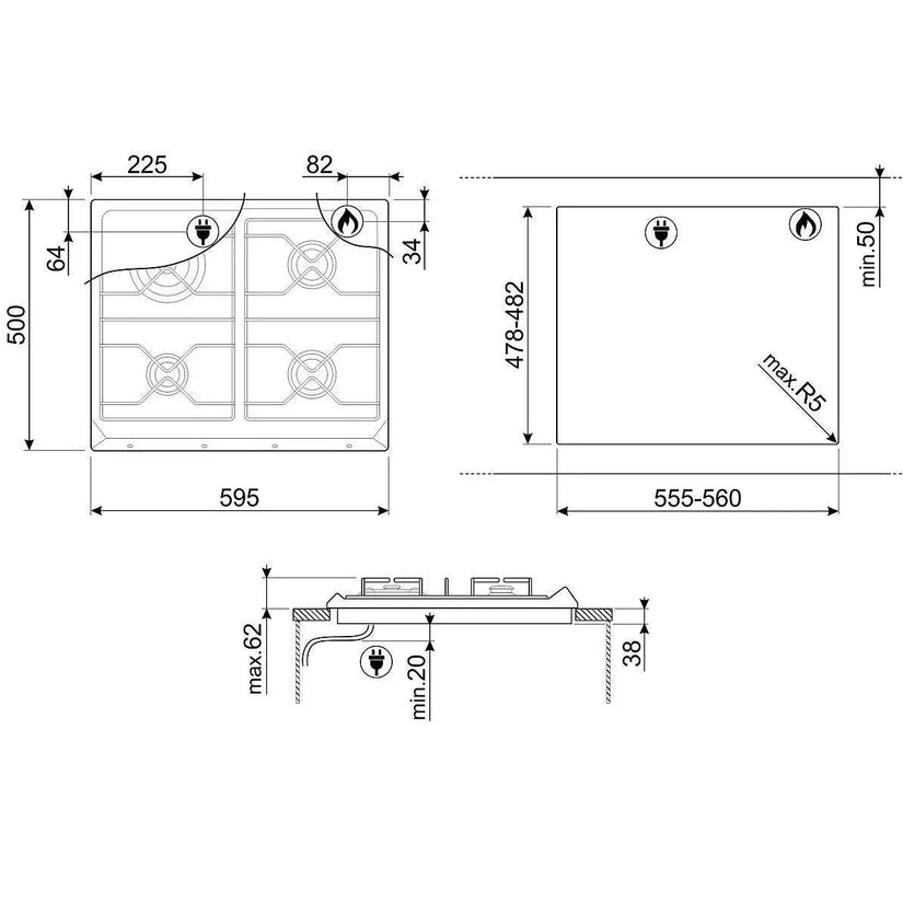 Smeg 60cm Contemporary Gas Hob - Carvers Interiors - Cookers and Bathroom Showroom Wolverhampton