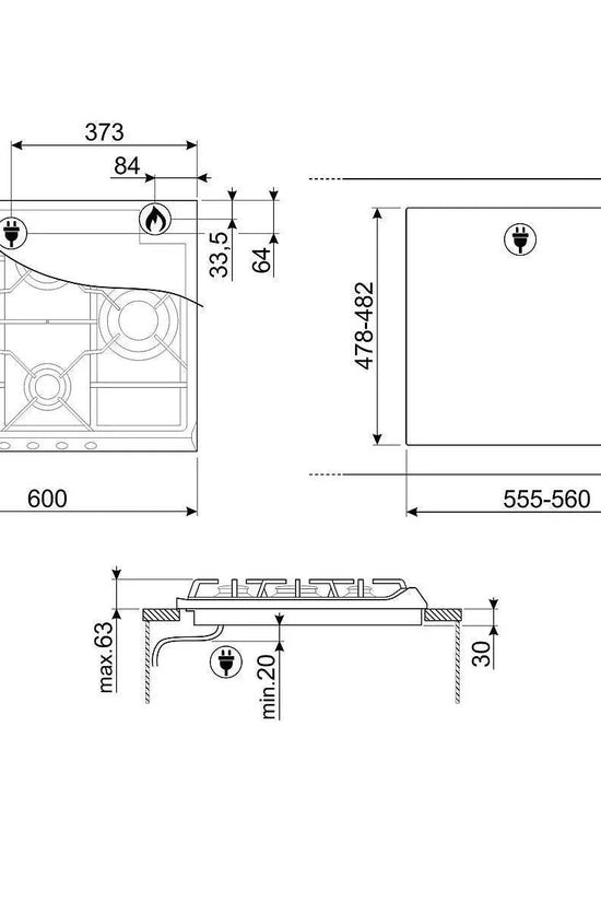 Smeg 60cm Cucina Gas Hob - Carvers Interiors - Cookers and Bathroom Showroom Wolverhampton