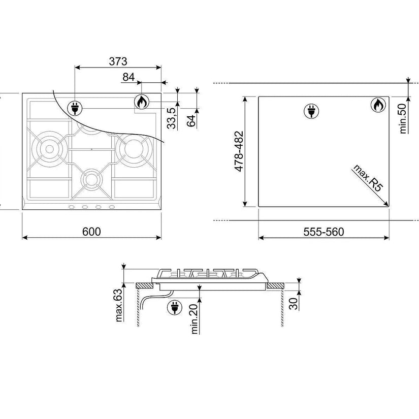Smeg 60cm Cucina Gas Hob - Carvers Interiors - Cookers and Bathroom Showroom Wolverhampton