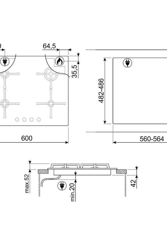 Smeg 60cm Cucina Gas Hob, Black - Carvers Interiors - Cookers and Bathroom Showroom Wolverhampton