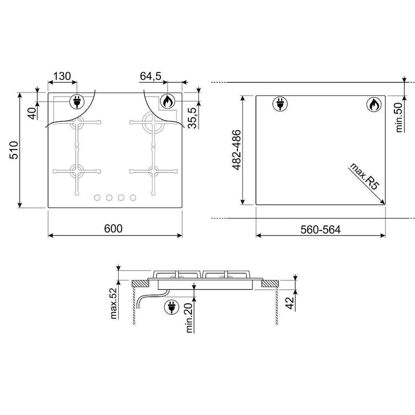 Smeg 60cm Cucina Gas Hob, Black - Carvers Interiors - Cookers and Bathroom Showroom Wolverhampton