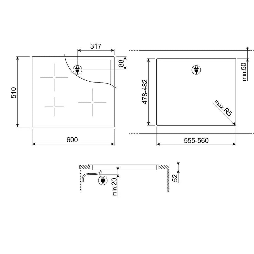 Smeg 60cm Universal Induction Hob, Black Glass - Carvers Interiors - Cookers and Bathroom Showroom Wolverhampton