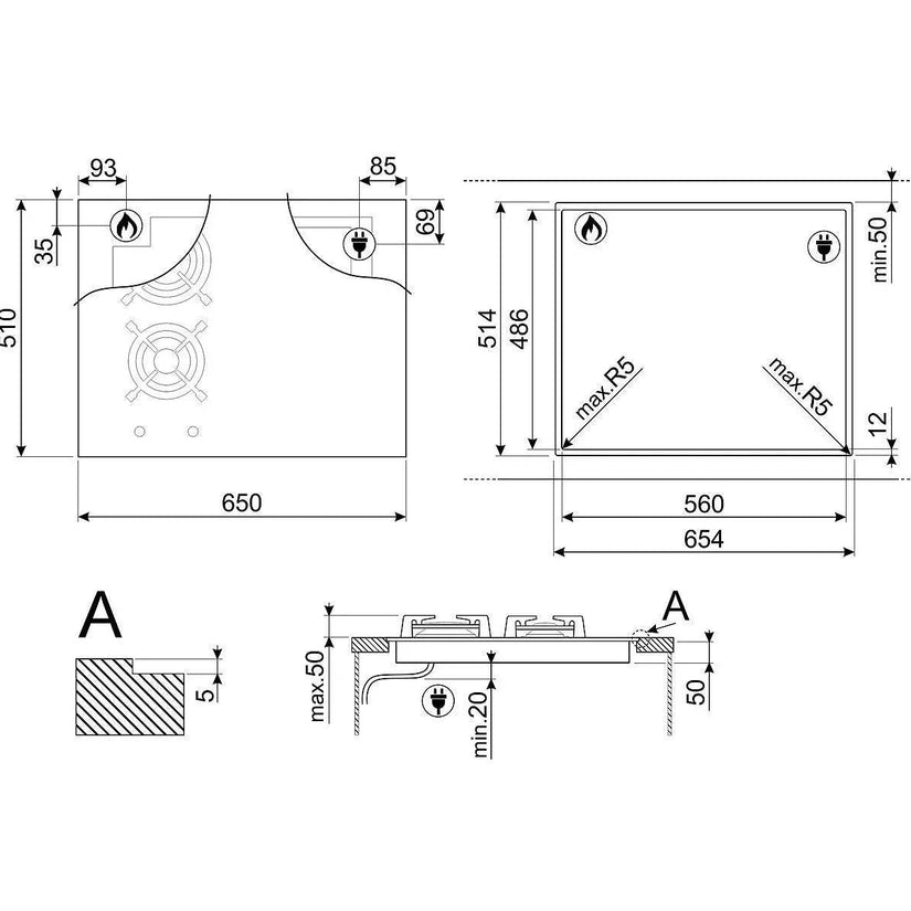 Smeg 65cm Classic Mixed Fuel Hob, Black - Carvers Interiors - Cookers and Bathroom Showroom Wolverhampton