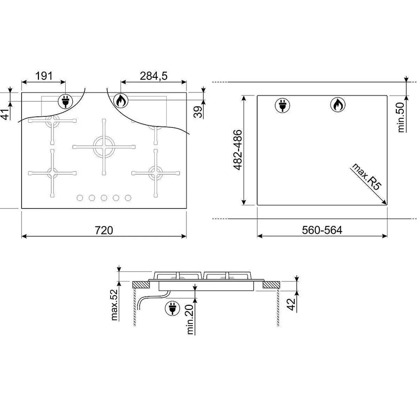 Smeg 70/75cm Classic Gas Hob, Black - Carvers Interiors - Cookers and Bathroom Showroom Wolverhampton
