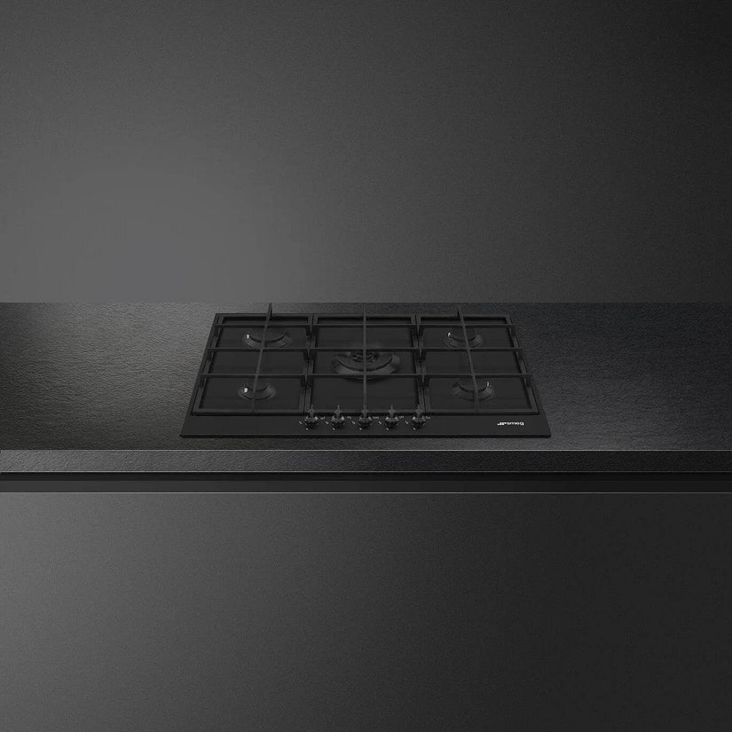 Smeg 70/75cm Classic Gas Hob, Matt Black - Carvers Interiors - Cookers and Bathroom Showroom Wolverhampton