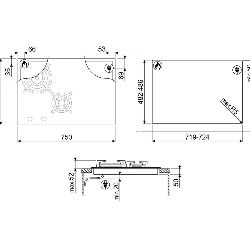 Smeg 70/75cm Classic Mixed Fuel Hob, Black - Carvers Interiors - Cookers and Bathroom Showroom Wolverhampton