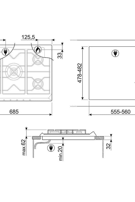 Smeg 70/75cm Cucina Gas Hob - Carvers Interiors - Cookers and Bathroom Showroom Wolverhampton