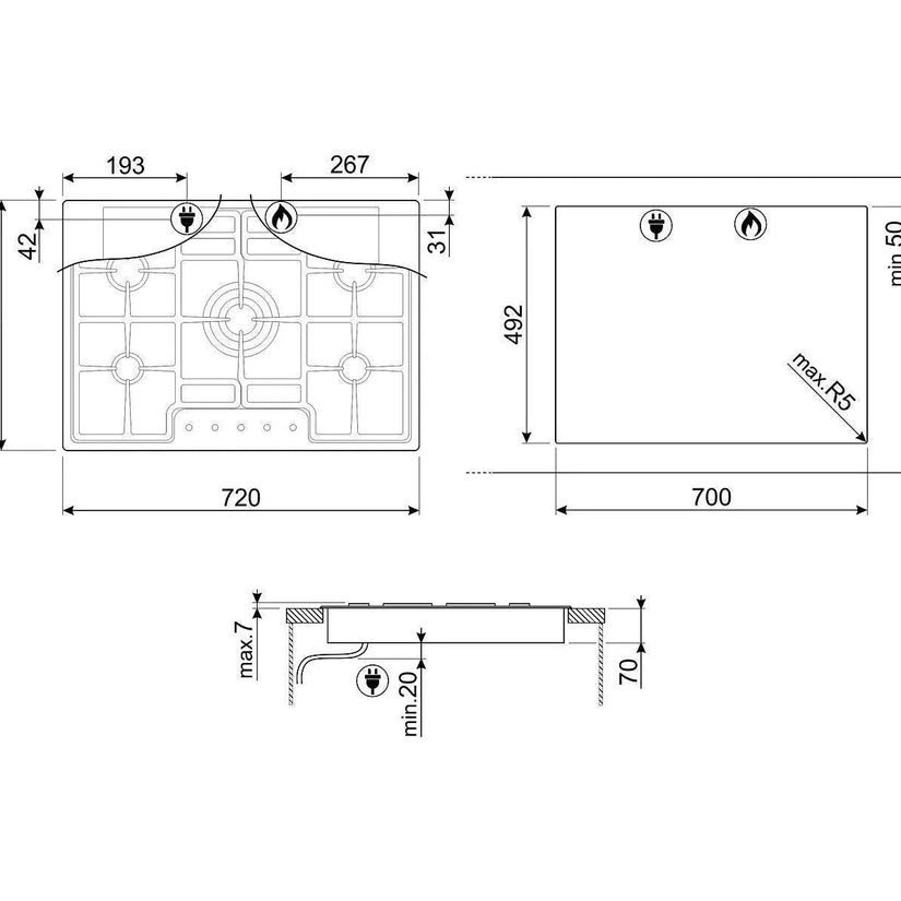 Smeg 70cm Classic Gas Hob - Carvers Interiors - Cookers and Bathroom Showroom Wolverhampton
