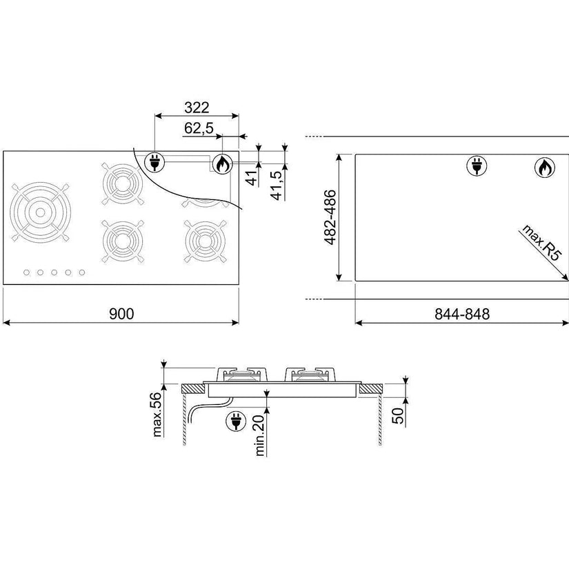 Smeg 90cm Classic Gas Hob, Black - Carvers Interiors - Cookers and Bathroom Showroom Wolverhampton