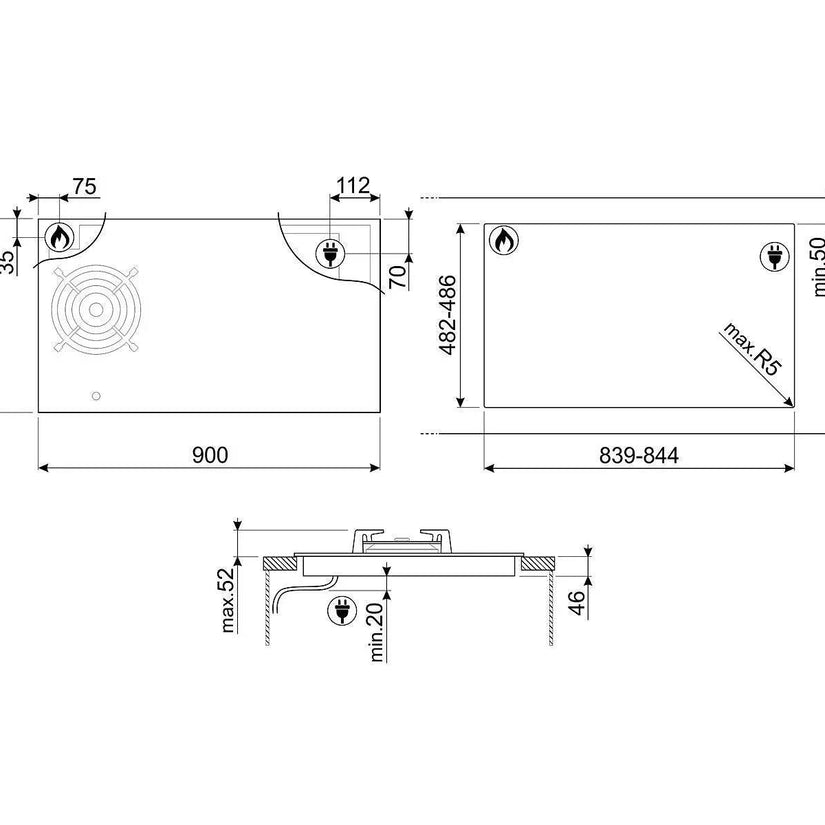 Smeg 90cm Classic Mixed Fuel Hob, Black - Carvers Interiors - Cookers and Bathroom Showroom Wolverhampton