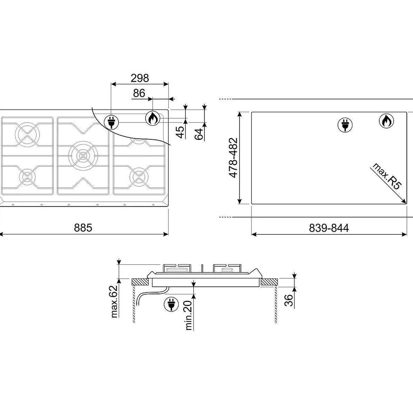 Smeg 90cm Contemporary Gas Hob - Carvers Interiors - Cookers and Bathroom Showroom Wolverhampton