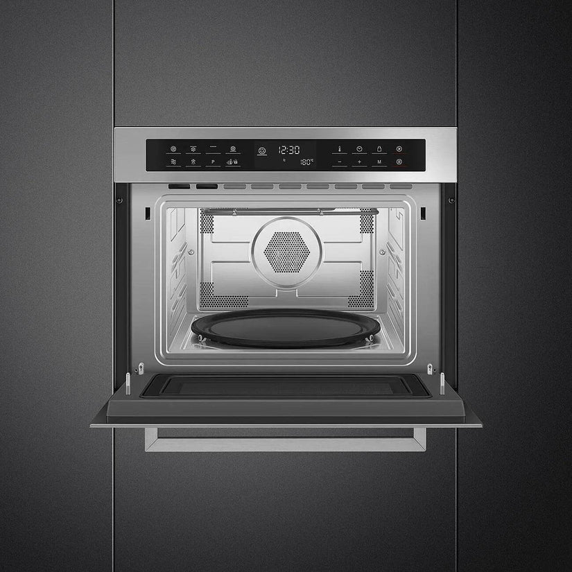 Smeg Cucina 45cm Compact Built-In Oven & Microwave, Stainless Steel - Carvers Interiors - Cookers and Bathroom Showroom Wolverhampton