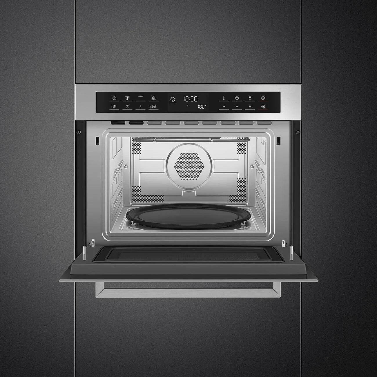 Smeg Cucina 45cm Compact Built - In Oven & Microwave, Stainless Steel - Carvers Interiors - Smeg
