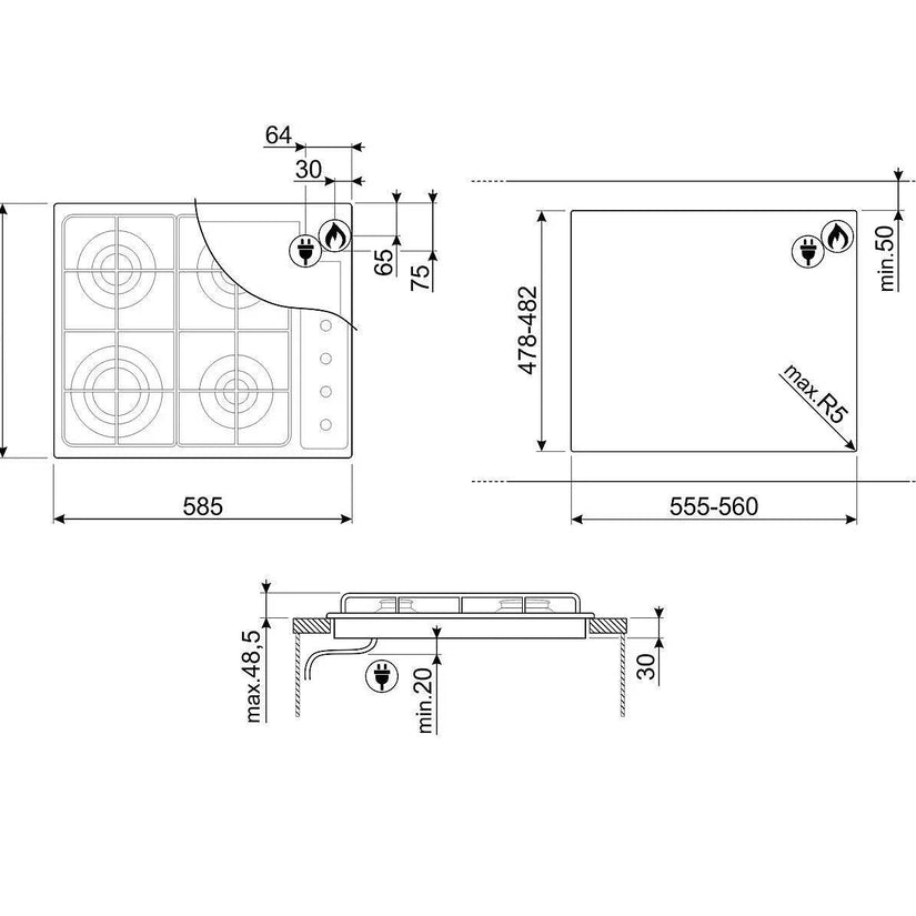 Smeg Cucina 60cm Gas Hob - Carvers Interiors - Cookers and Bathroom Showroom Wolverhampton