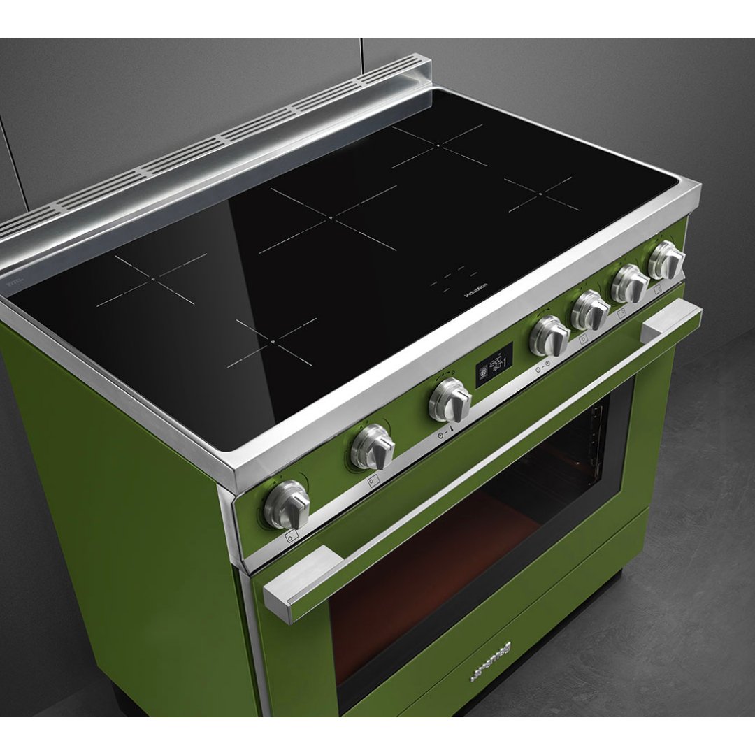 SMEG Portofino 90cm Induction Range Cooker - Olive Green - Carvers Interiors - Carvers Interior