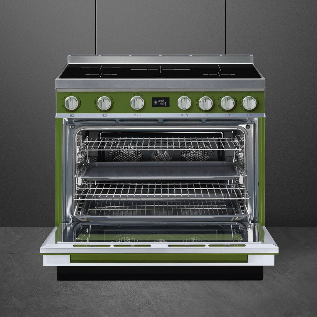 SMEG Portofino 90cm Induction Range Cooker - Olive Green - Carvers Interiors - Carvers Interior