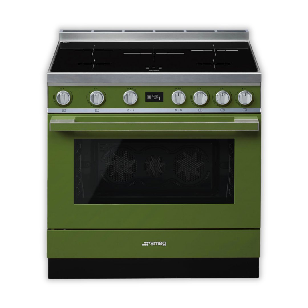 SMEG Portofino 90cm Induction Range Cooker - Olive Green - Carvers Interiors - Carvers Interior