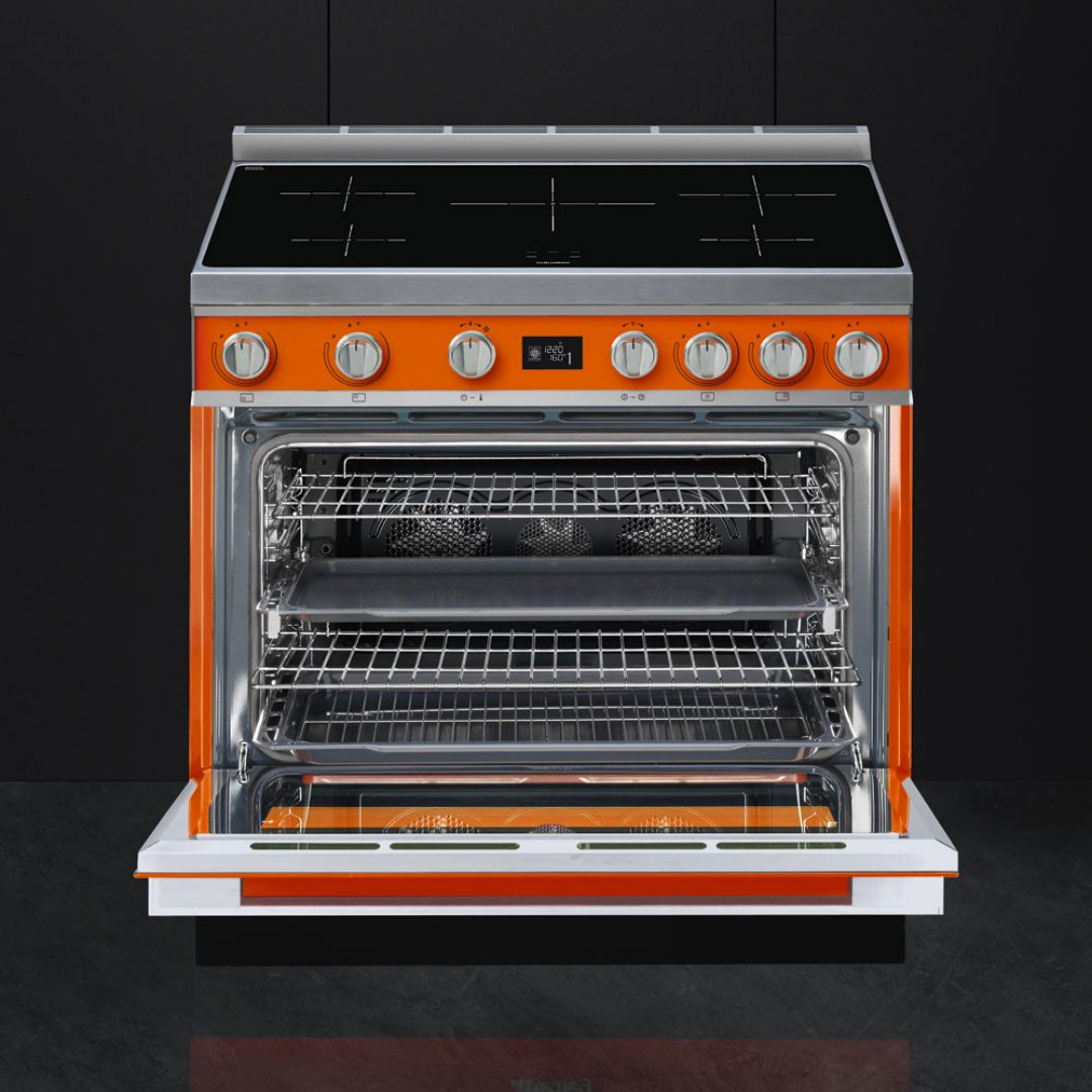 SMEG Portofino 90cm Induction Range Cooker - Orange - Carvers Interiors - Carvers Interior