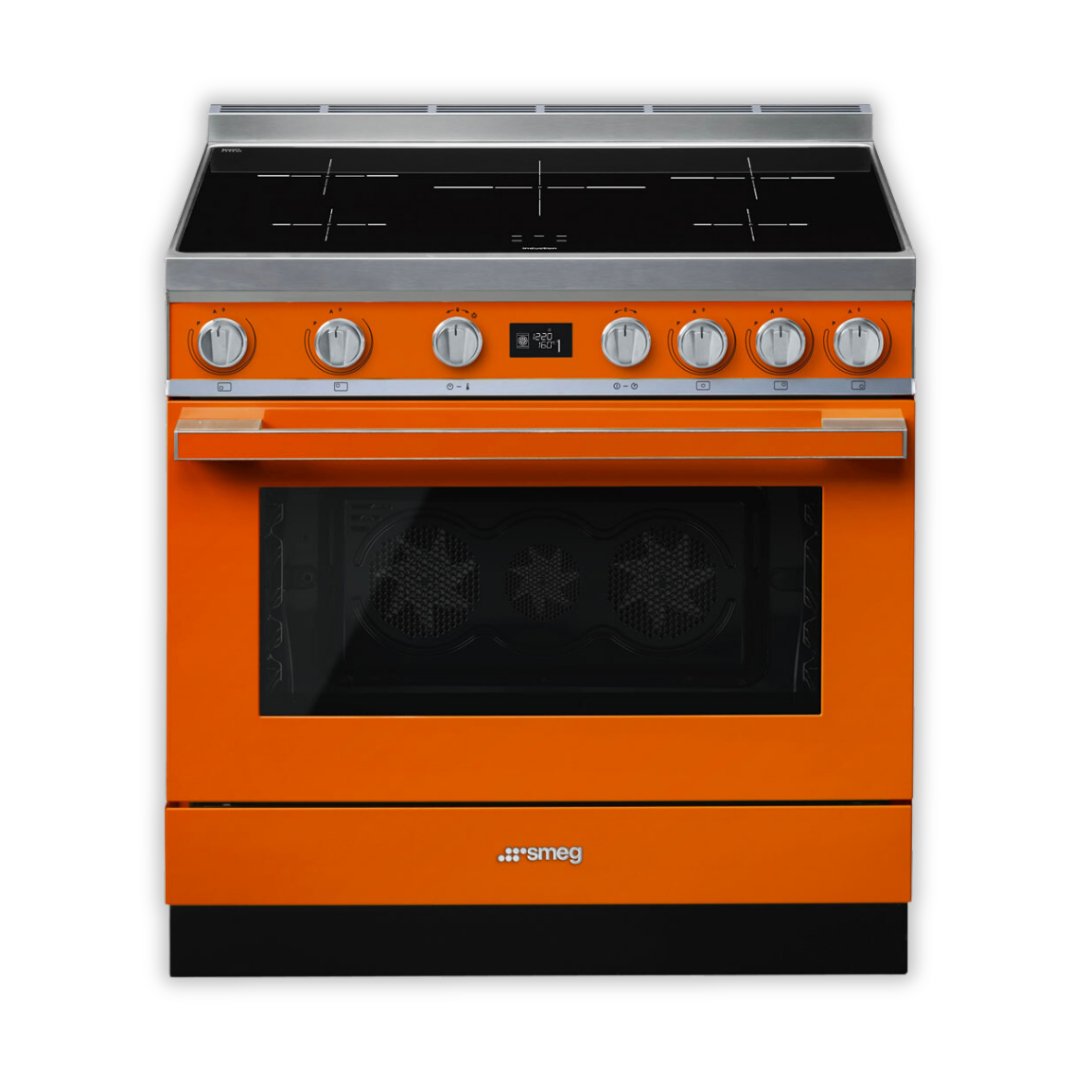 SMEG Portofino 90cm Induction Range Cooker - Orange - Carvers Interiors - Carvers Interior