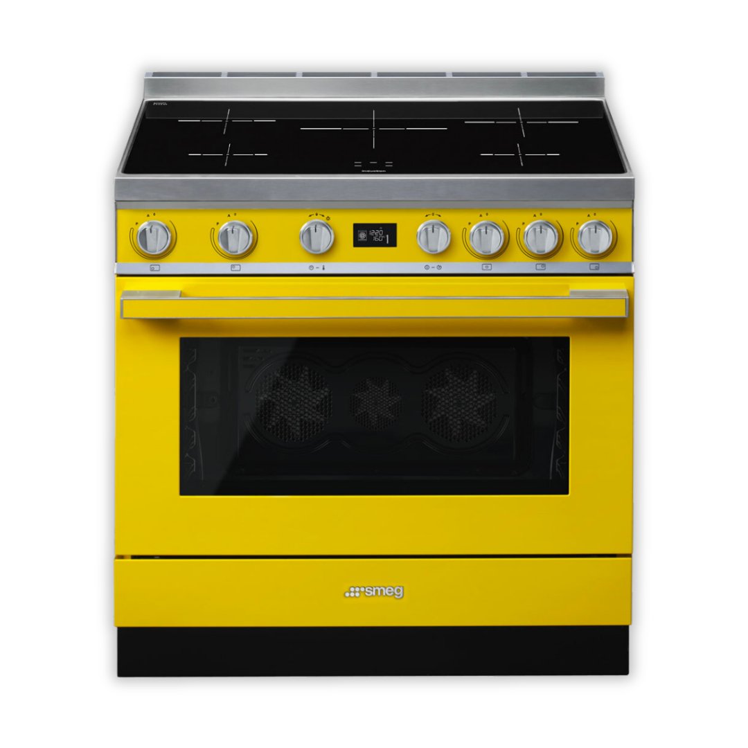 SMEG Portofino 90cm Induction Range Cooker - Yellow - Carvers Interiors - Carvers Interior