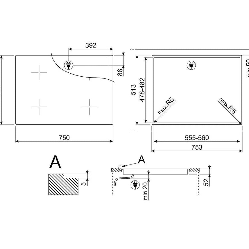 Smeg Universal 70/75cm Induction Hob, Black Glass - Carvers Interiors - Cookers and Bathroom Showroom Wolverhampton