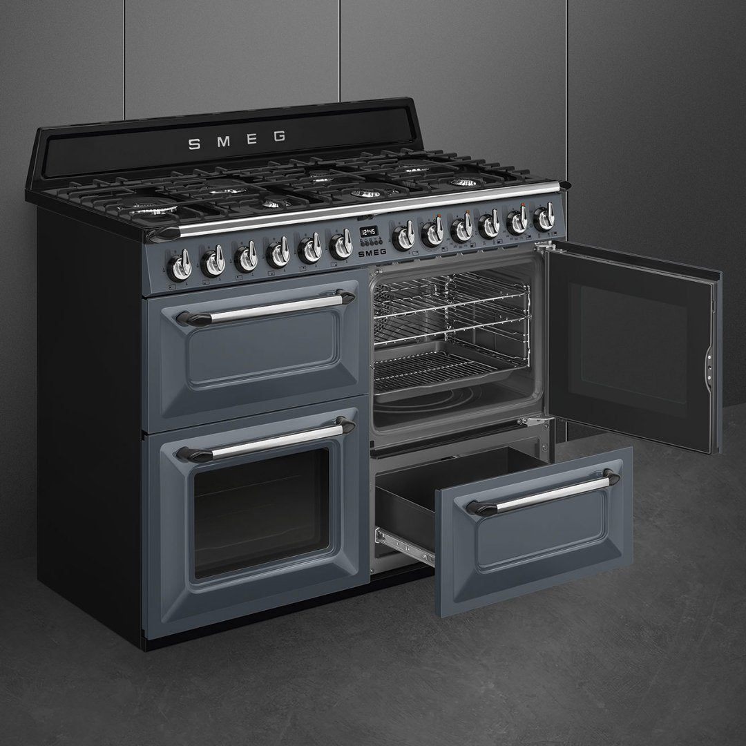 SMEG Victoria 110cm Dual Fuel Range cooker - Slate Grey - Available Now - Carvers Interiors - Carvers Interior