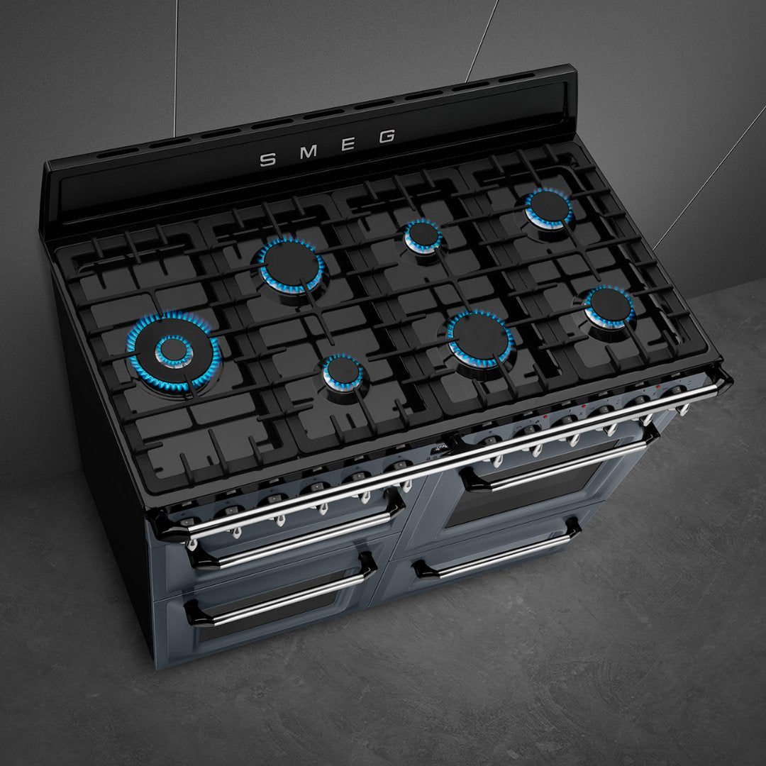 SMEG Victoria 110cm Dual Fuel Range cooker - Slate Grey - Available Now - Carvers Interiors - Carvers Interior