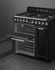 SMEG Victoria 90cm Dual Fuel Range Cooker - Black - Carvers Interiors