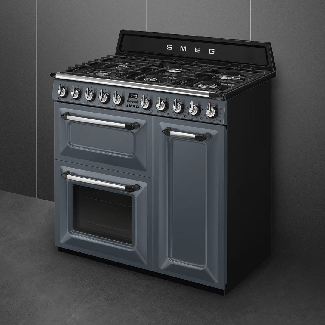 SMEG Victoria 90cm Dual Fuel Range Cooker - Slate Grey - Carvers Interiors - Carvers Interior