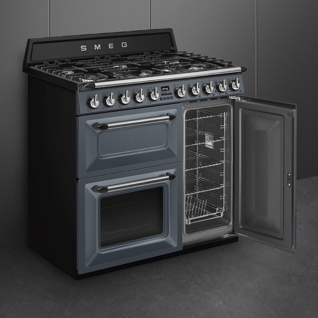 SMEG Victoria 90cm Dual Fuel Range Cooker - Slate Grey - Carvers Interiors - Carvers Interior