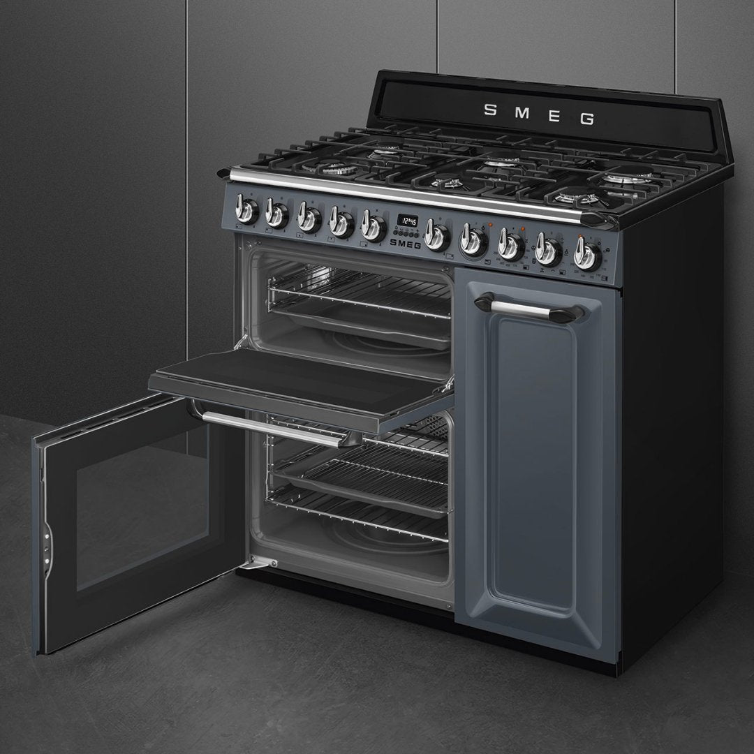 SMEG Victoria 90cm Dual Fuel Range Cooker - Slate Grey - Carvers Interiors - Carvers Interior